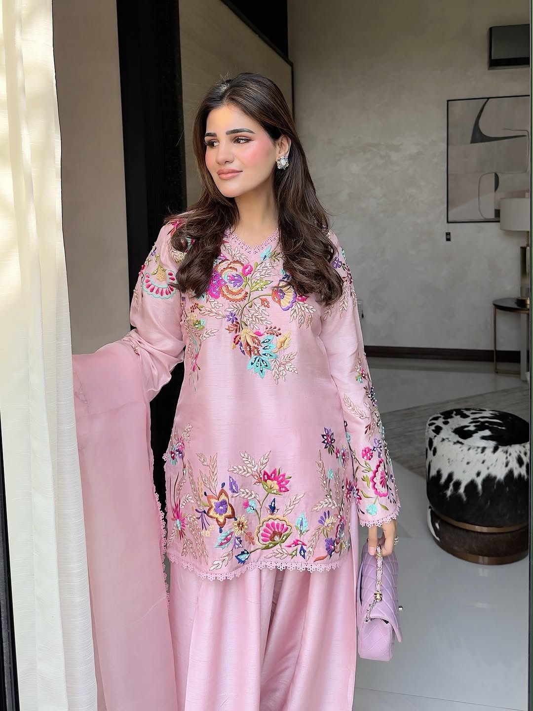 FARSI SALWAAR SUIT WITH DUPATTA & DESIGNER EMBROIDERY -Pink (469)
⁠