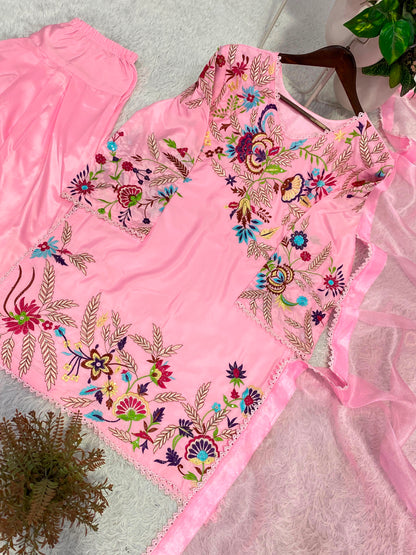 FARSI SALWAAR SUIT WITH DUPATTA & DESIGNER EMBROIDERY -Pink (469)
⁠