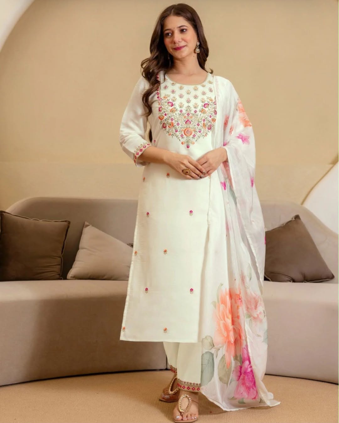 WOMEN'S PURE VISCOSE CHANDERI KURTA SET'S -(SONALI)