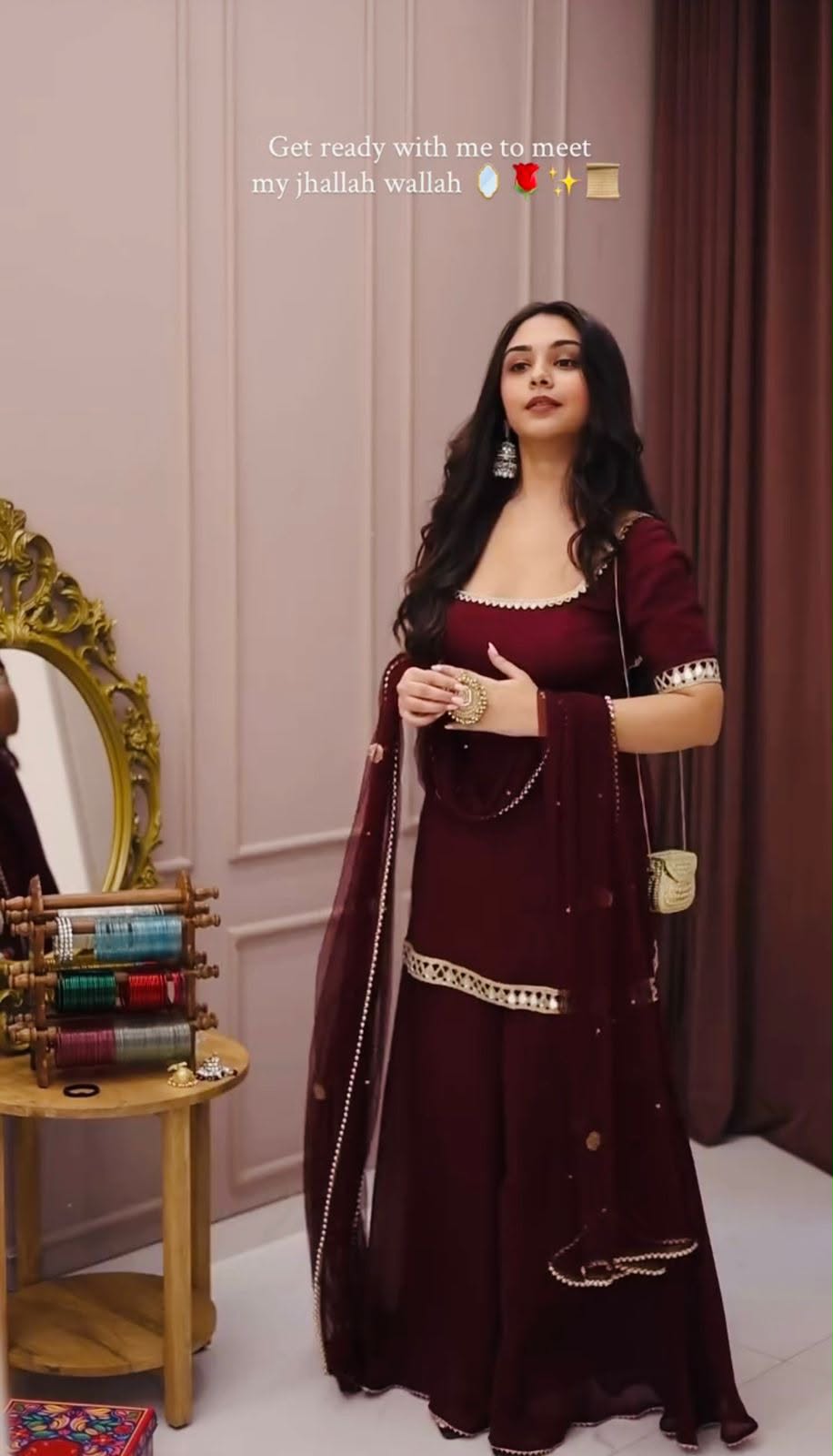 Maroon Mirror-Work Kurta Palazzo Set -(5250)