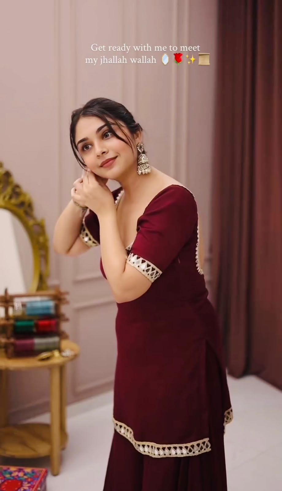 Maroon Mirror-Work Kurta Palazzo Set -(5250)