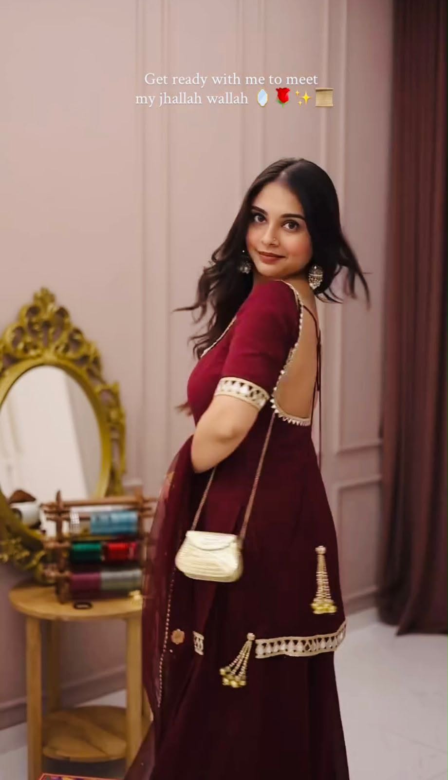Maroon Mirror-Work Kurta Palazzo Set -(5250)