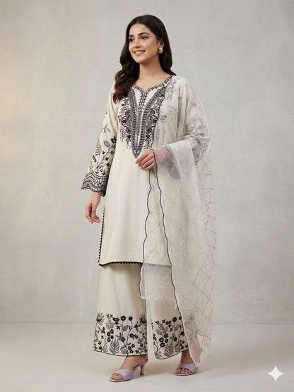 The Ivory & Onyx Palazzo Set:White-(2101)