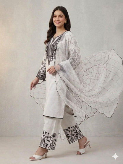The Ivory & Onyx Palazzo Set:White-(2101)