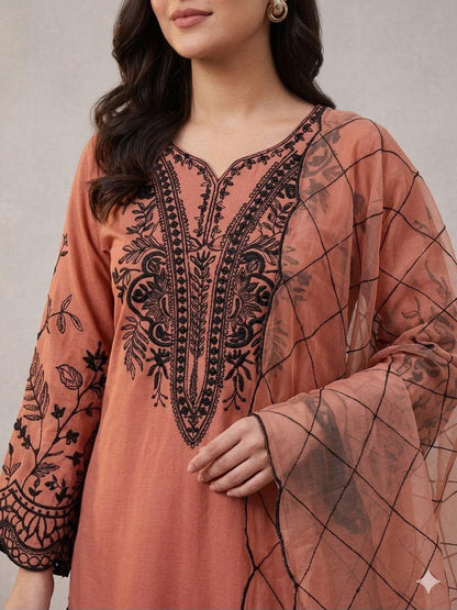 Peach Embroidered Plazzo Set :-Light Orange (2101)