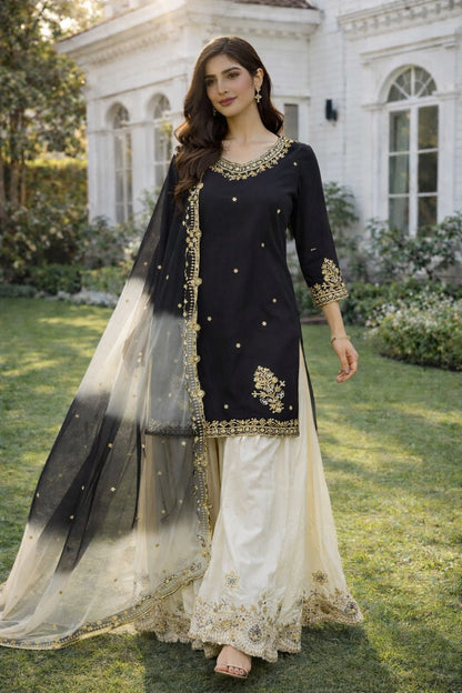 Royal Black Srara Festive Set (1041)