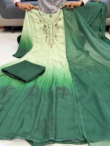 Ombre Green Flared Anarkali Set (MADHU)