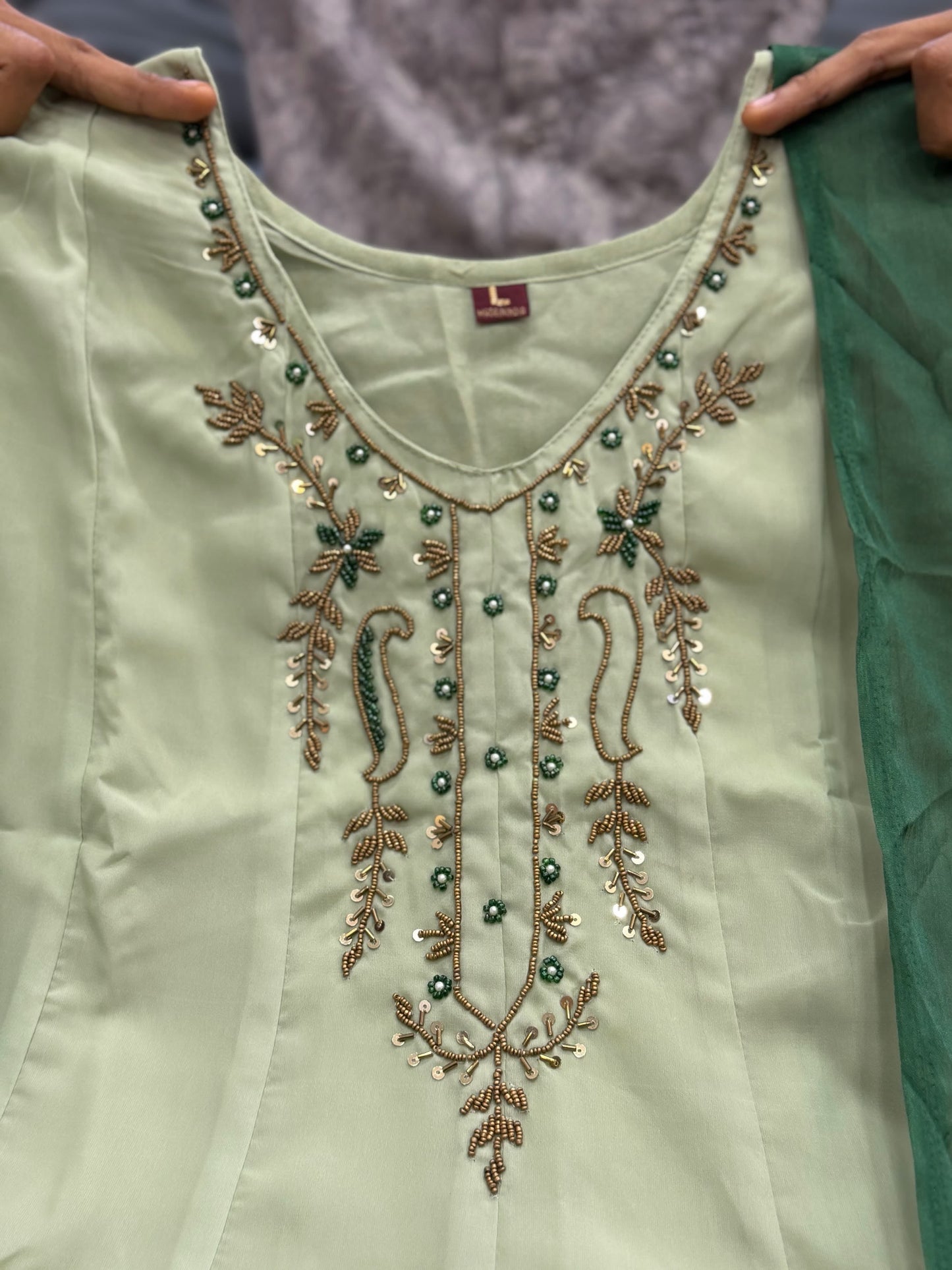 Ombre Green Flared Anarkali Set (MADHU)