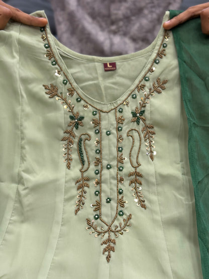 Ombre Green Flared Anarkali Set (MADHU)