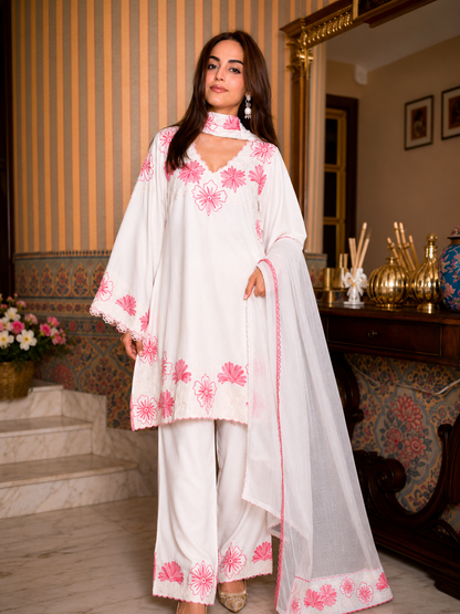 Ayra Special Pashmina Kurta Set-White (AD-235)