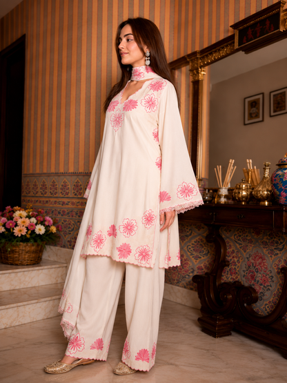 Ayra Special Pashmina Kurta Set-White (AD-235)