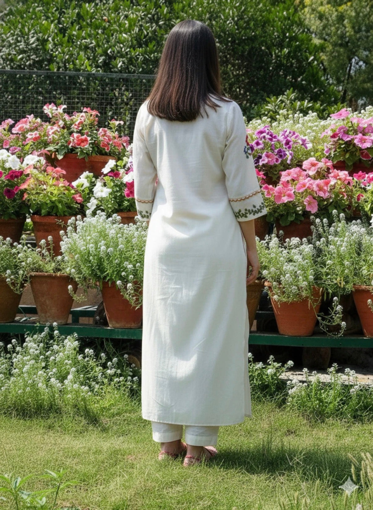 “Ivory Garden Floral Embroidered Kurta Set”