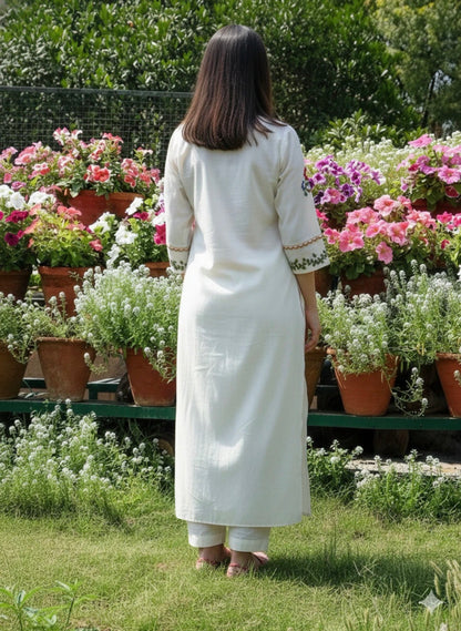 “Ivory Garden Floral Embroidered Kurta Set”