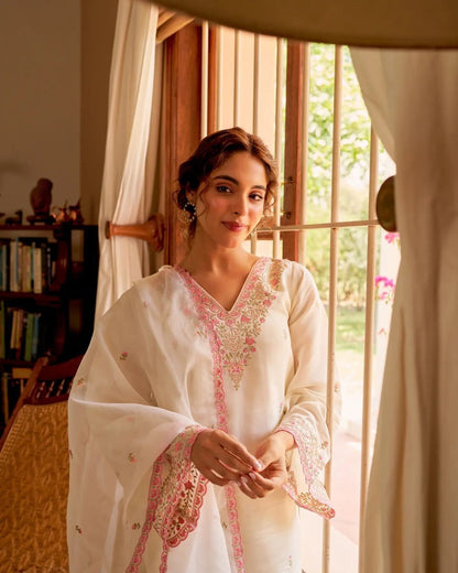 Ivory Noor Premium BulBul  Embroidered Suit Set