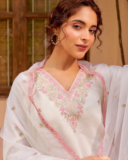 Ivory Noor Premium BulBul  Embroidered Suit Set