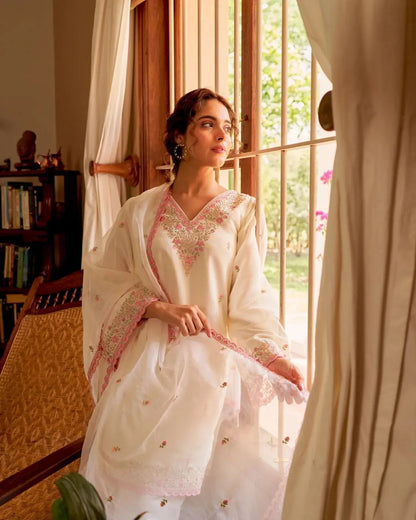 Ivory Noor Premium BulBul  Embroidered Suit Set