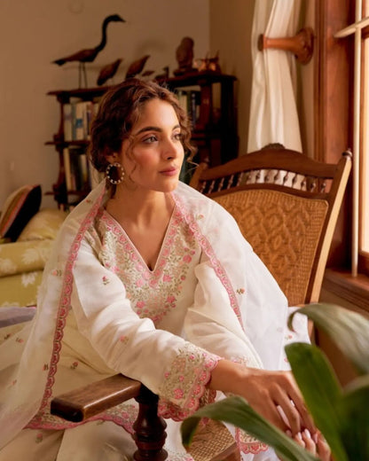 Ivory Noor Premium BulBul  Embroidered Suit Set