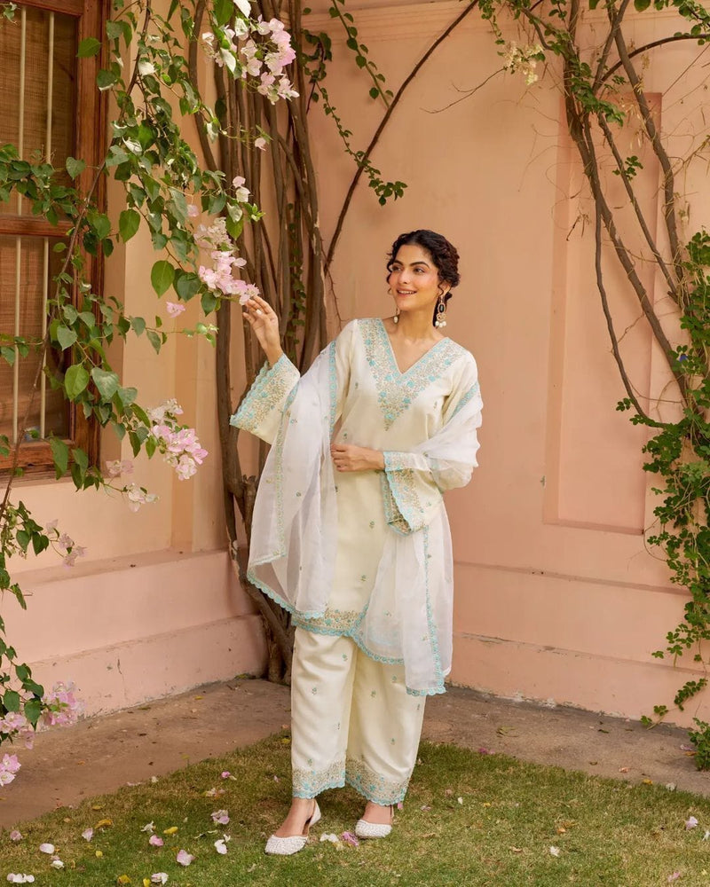 Ivory Aqua Noor Premium BulBul Suit Set