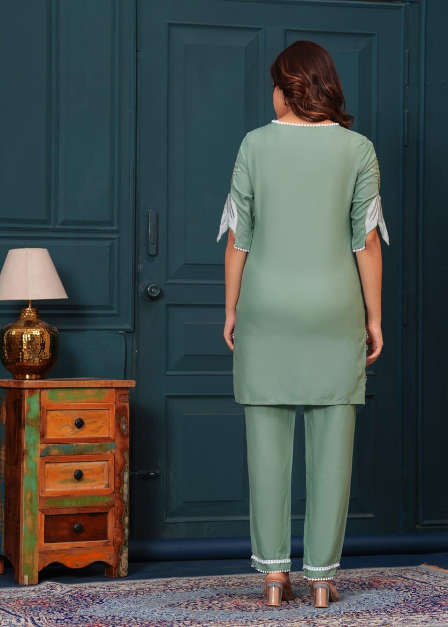 Sage Green Bloom Embroidered Cotton Co-ord Set