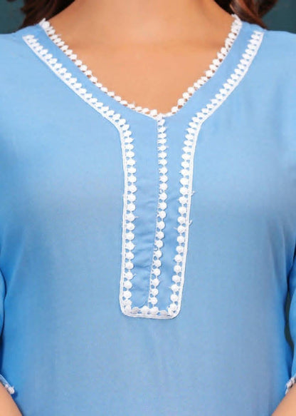 Sky Blue Bloom Embroidered Cotton Co-ord Set