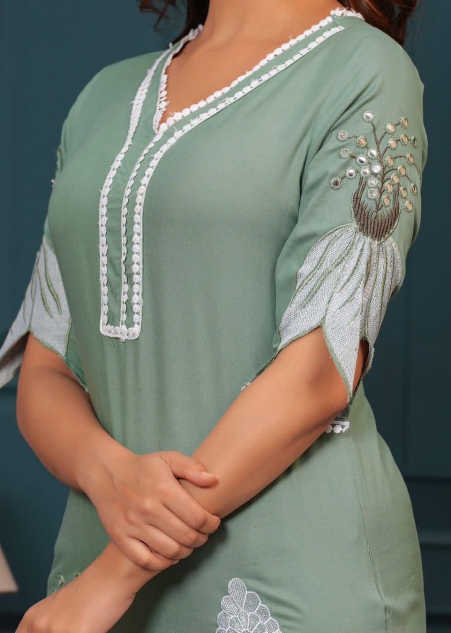 Sage Green Bloom Embroidered Cotton Co-ord Set