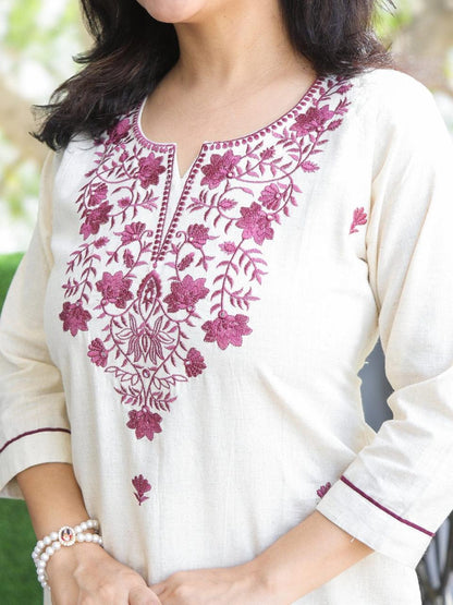 Ivory Gulbahar Cotton Embroidered Kurta Set