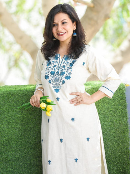 Ivory Neelkamal Cotton Embroidered Kurta Set