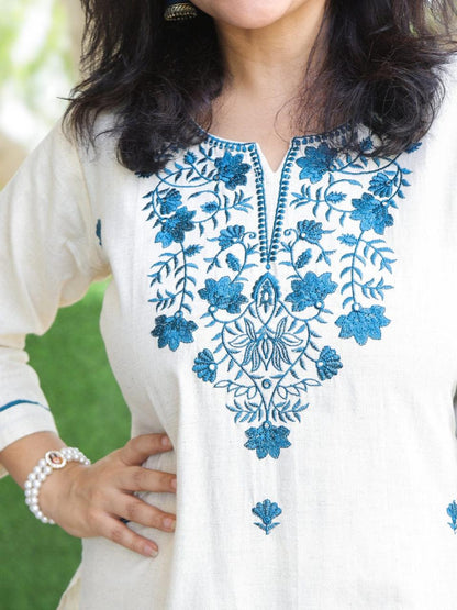 Ivory Neelkamal Cotton Embroidered Kurta Set