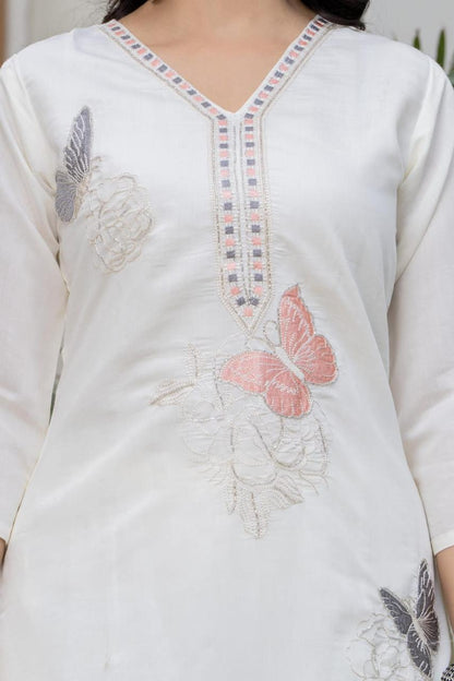 “Ivory Butterfly Embroidered Suit Set”