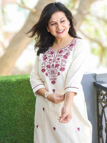 Ivory Gulbahar Cotton Embroidered Kurta Set