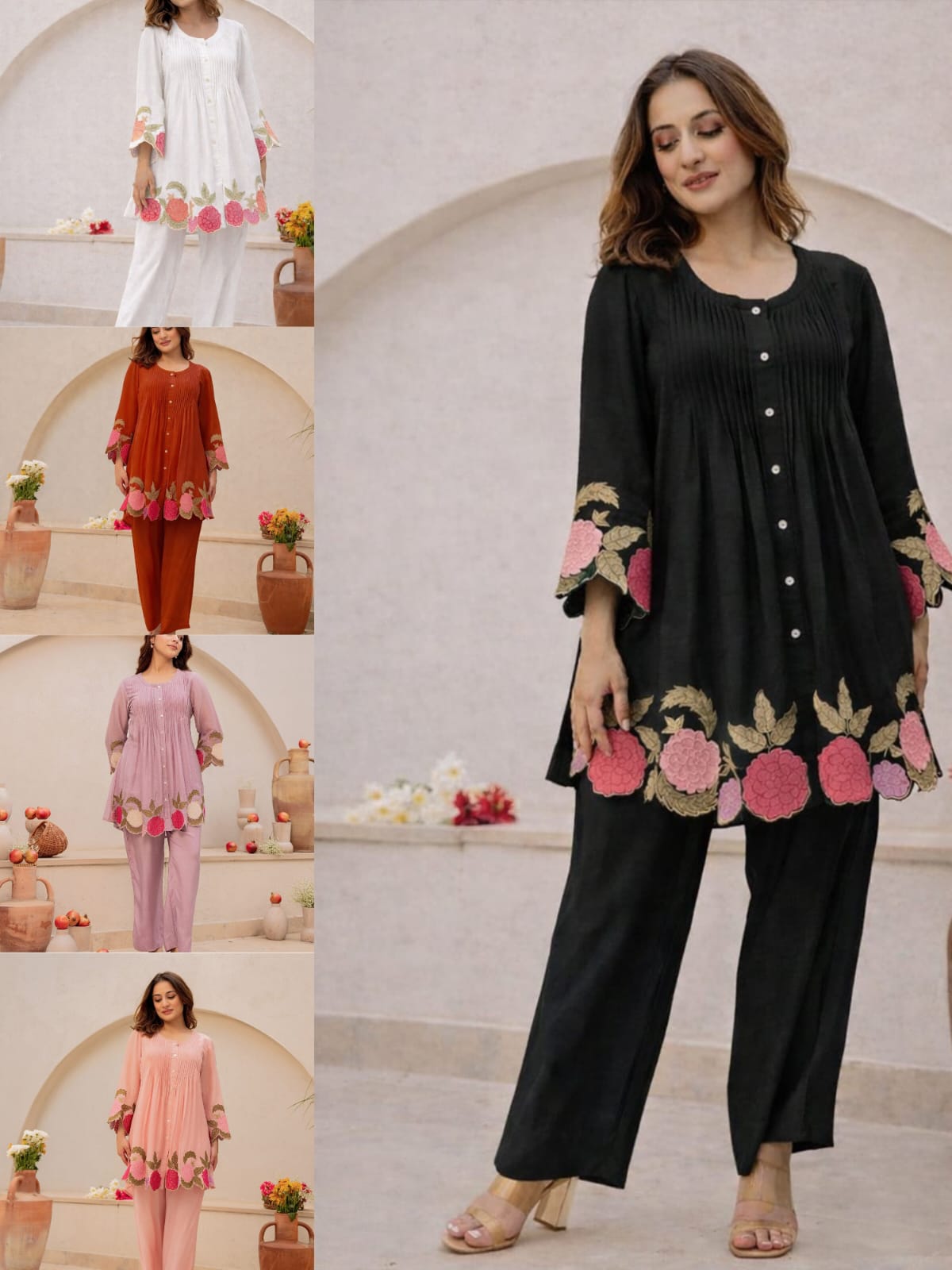 Black Rosé Cotton Embroidered Co-ord Set
