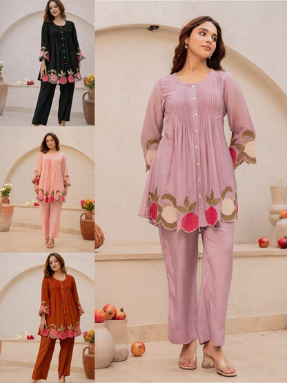 Mauve Rosé Embroidered Co-ord Set