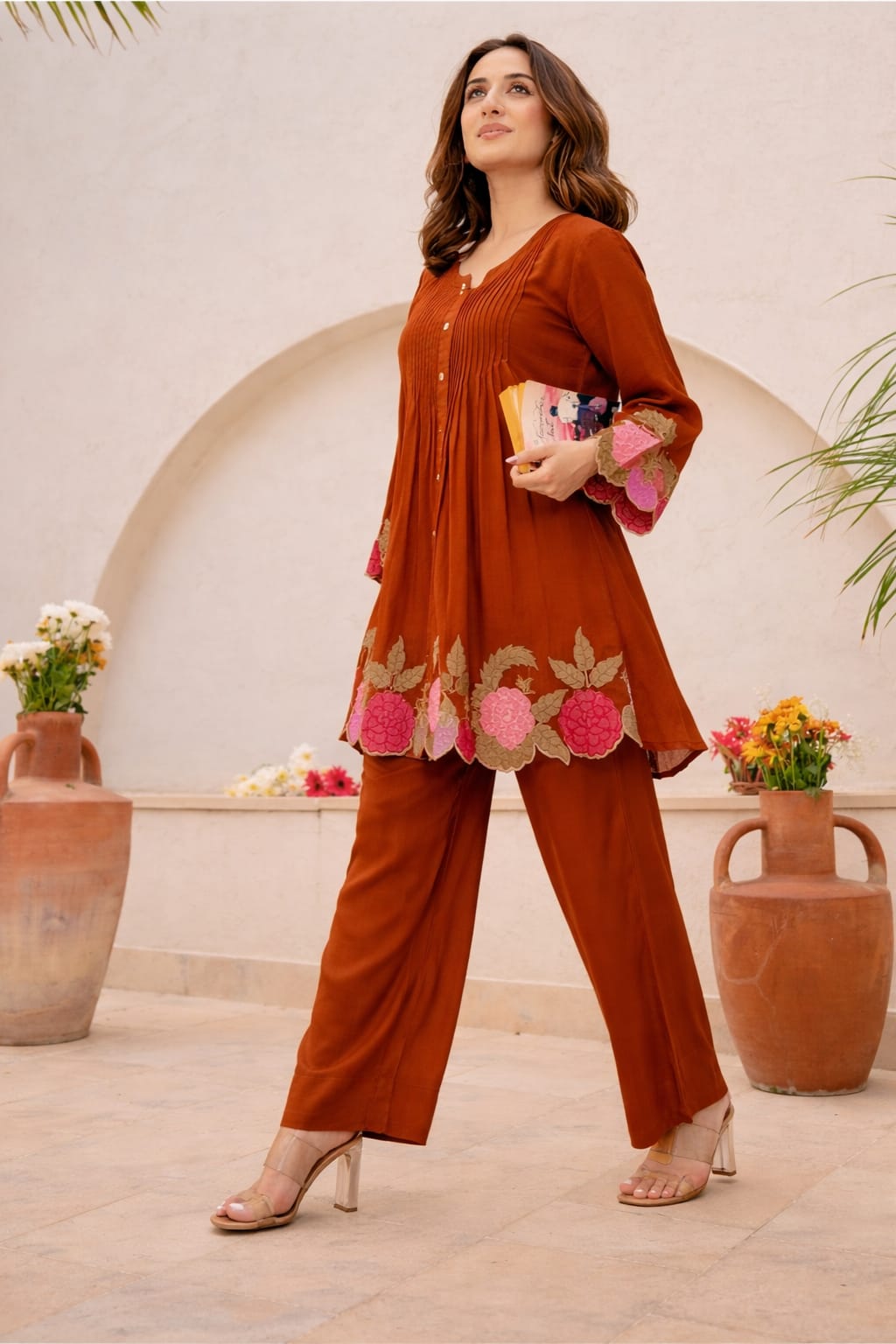Rust Rosé Cotton Embroidered Co-ord Set