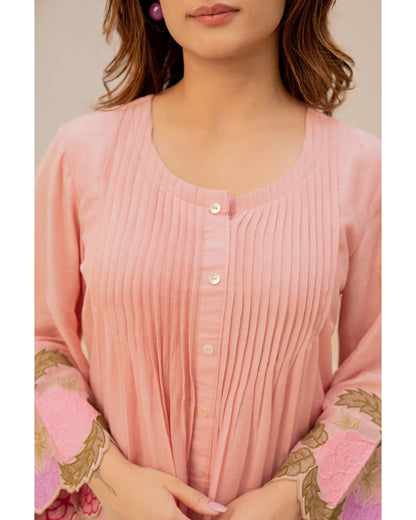 Peach Rosé Cotton Embroidered Co-ord Set