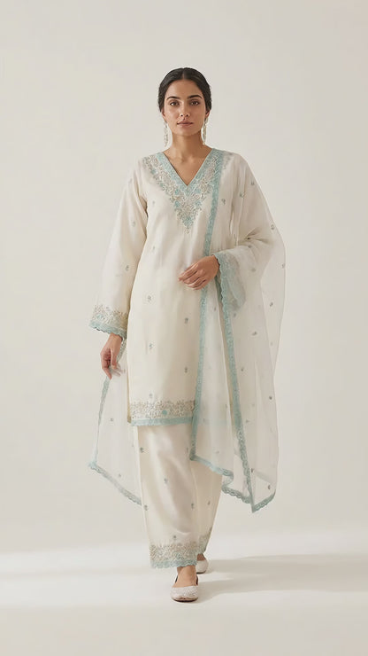 Ivory Aqua Noor Premium BulBul Suit Set