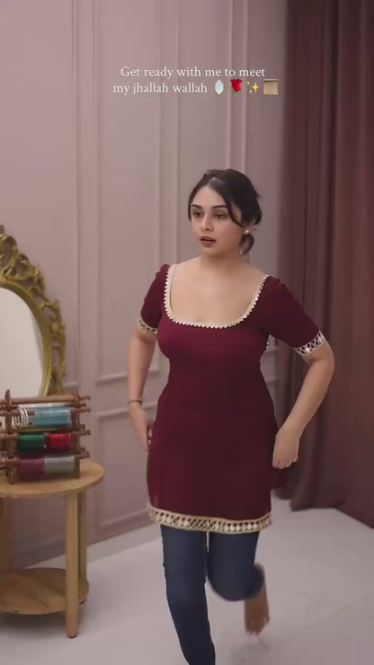 Maroon Mirror-Work Kurta Palazzo Set -(5250)