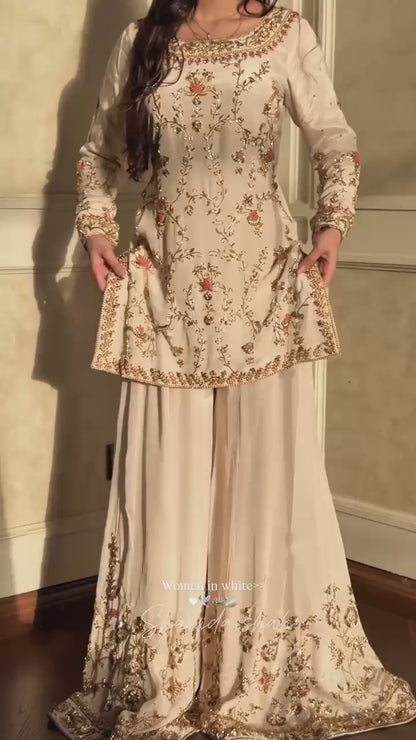 Ivory Flora Premium Sharara Set : (1215)