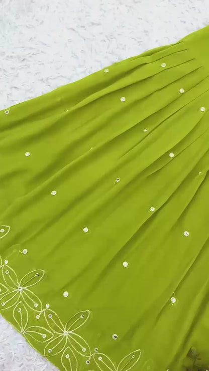 The Chartreuse Bloom Sharara Set (Green : JF-027)